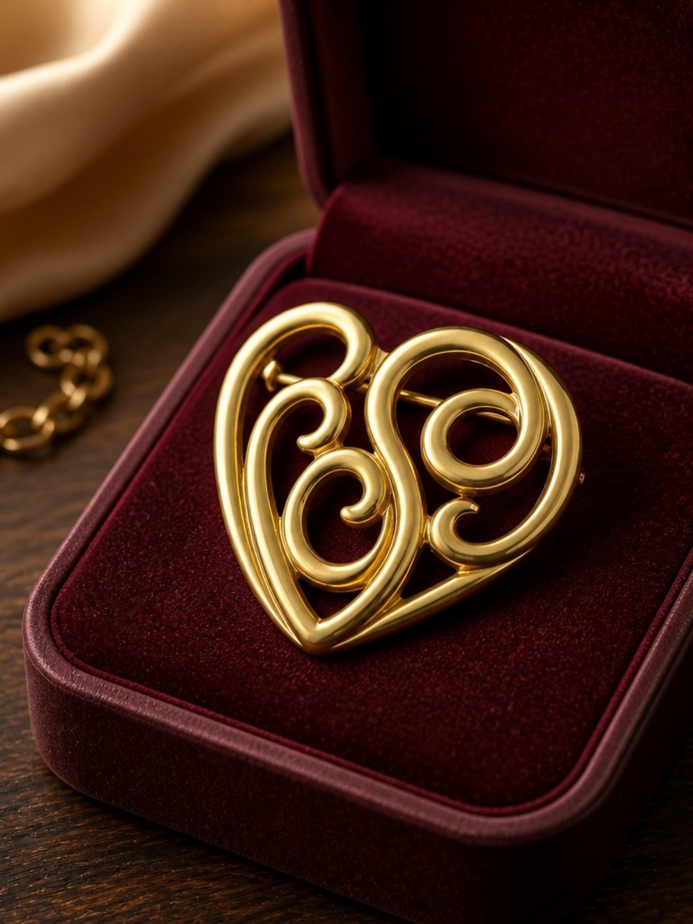 Monet Signed heart brooch Gold